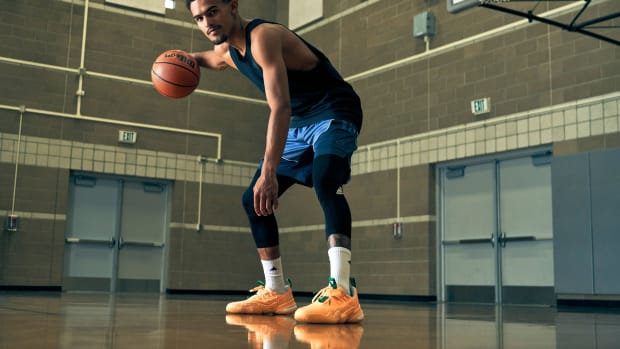 Image of the Peachtree colorway of the Adidas Trae Young 1